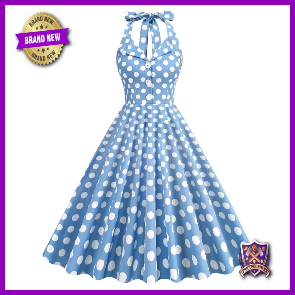 Vintage 1950s Halter Cocktail Dress Retro Rockabilly Swing Tea Party